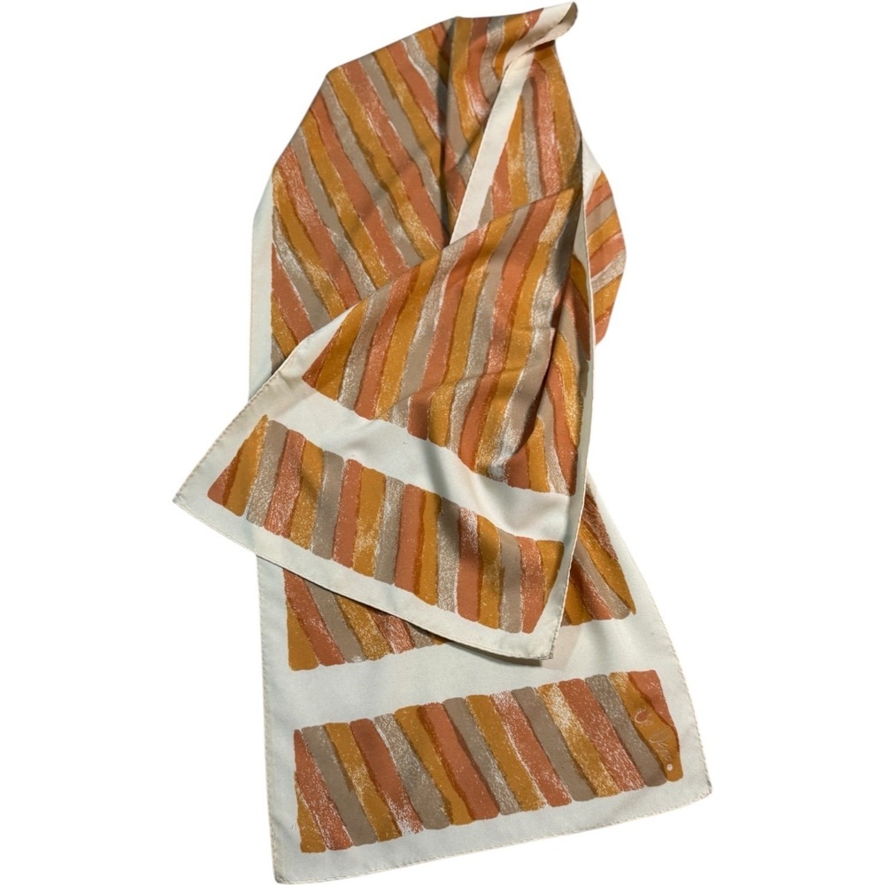 Vtg Vera Neumann Scarf 100% Polyester Made in Japan‎ Orange Beige Striped Design